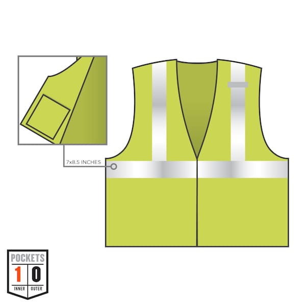 Ergodyne Hi-Vis Safety Vest XL Class 2 , Hook & Loop 1 Mic Tab - 8210HL-S