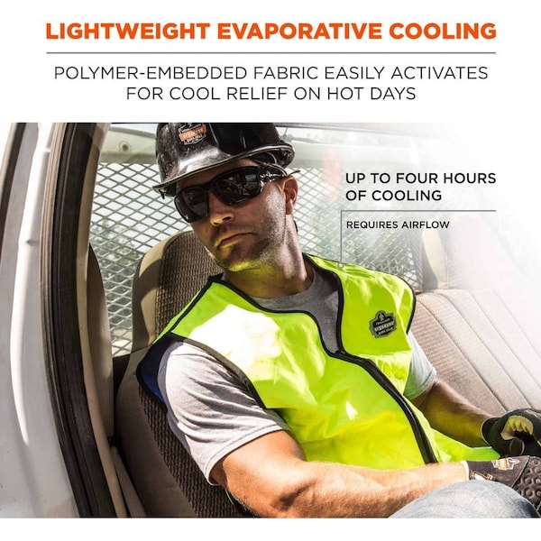 Ergodyne Evaporative Cooling Vest, Embedded Polymers, Zipper Closure, Lime, XL - EGO12535