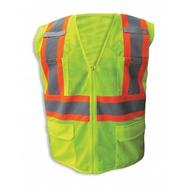 Jaydee Enguard Safety Vest, Lime, FR, Org stripe, Zippr-XL - SV-505FRZ-XL