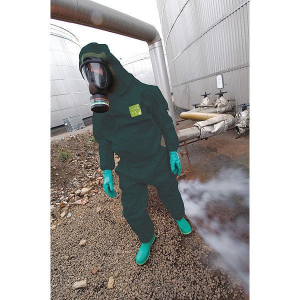 Ansell Chemical Resistant Coverall, Hooded, XL, Chemical Barrier Laminate, Zipper, Knit Cuff - 68-4000