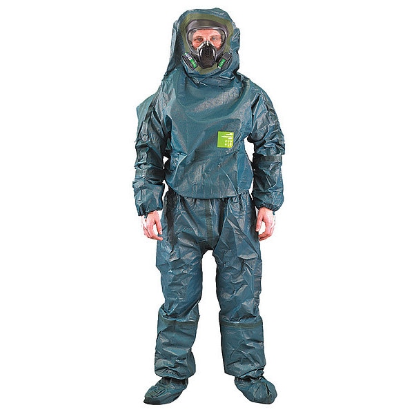 Ansell Chemical Resistant Coverall, Hooded, XL, Chemical Barrier Laminate, Zipper, Knit Cuff - 68-4000