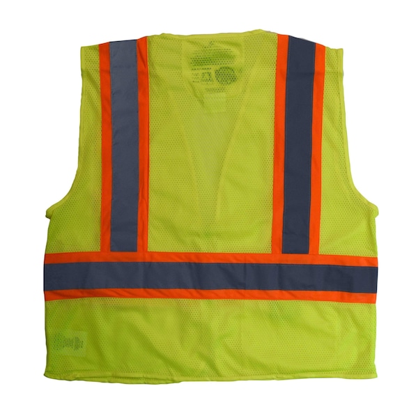 Radians Hi-Vis Self Extinguishing Vest with Two-Tone Trim XL Class 2 , Zipper Closure 2 Pockets - SV225-2ZGM-XL