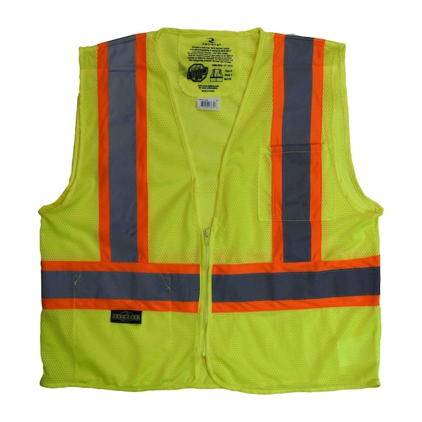 Radians Hi-Vis Self Extinguishing Vest with Two-Tone Trim XL Class 2 , Zipper Closure 2 Pockets - SV225-2ZGM-XL