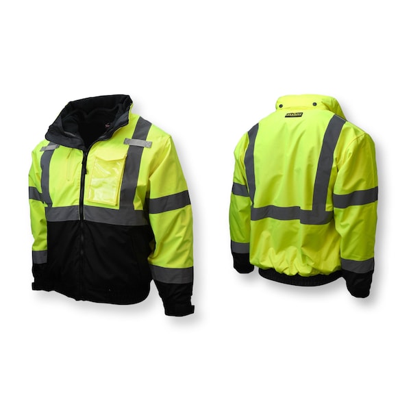 Radians Hi-Vis 3-in-1 Bomber Jacket, 100% Polyester Oxford, 300D, DWR Coated, Hi-Vis Green / Black, M - SJ210B-3ZGS-M