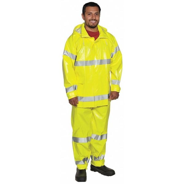 Tingley Flame Resistant Rain Jacket, PVC, Class 3 R, Green/Yellow, 2XL - J53122