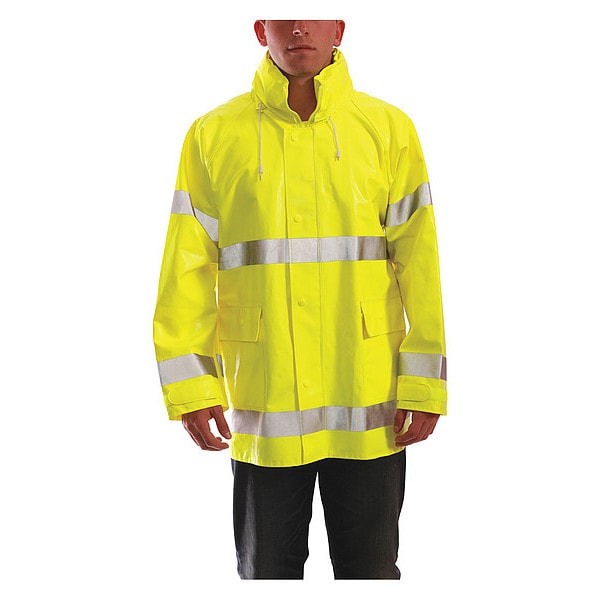Tingley Flame Resistant Rain Jacket, PVC, Class 3 R, Green/Yellow, 2XL - J53122