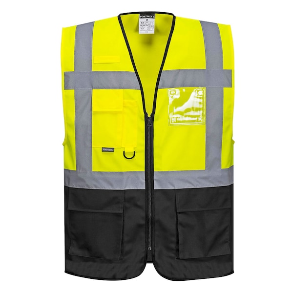 Portwest Warsaw Executive Hi-Vis Vest L Class 1 , Zipper 7 Pockets, 2 Mic Tab, ID Window - UC476