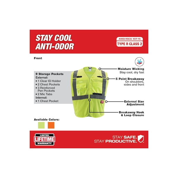 Milwaukee Tool Class 2 Breakaway High Visibility Yellow Mesh Safety Vest - Small/Medium - 48-73-5121