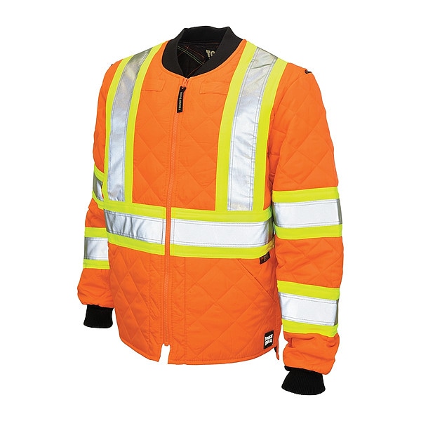 Tough Duck Hi-Vis Quilted Safety Jacket, 100% Polyester, Class 3 Type R, Fluorescent Orange, L - S43211