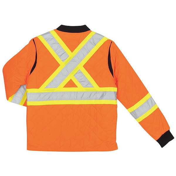 Tough Duck Hi-Vis Quilted Safety Jacket, 100% Polyester, Class 3 Type R, Fluorescent Orange, L - S43211