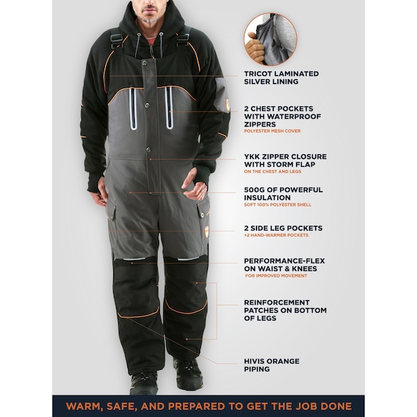 Refrigiwear Polarforce Bib Overalls, Polyester, Black/Charcoal, 5XL - 7140RBCH5XL