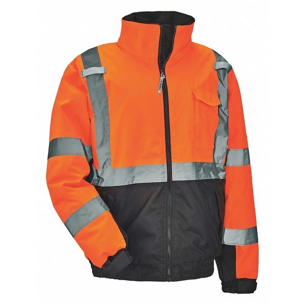 Ergodyne Quilted Bomber Jacket, 300D Oxford Polyester, Class 3 Type R, Hi-Viz Orange, 4XL - 8377