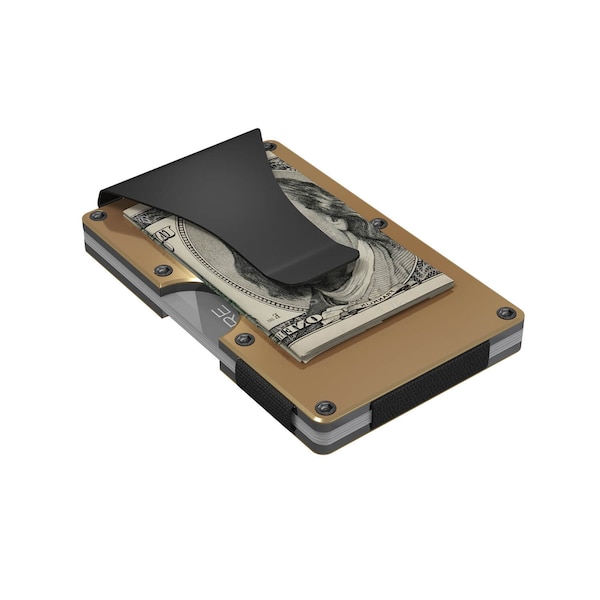 Grid Wallet Gold Aluminum Wallet with Money Clip - ALUGLD-CLIP
