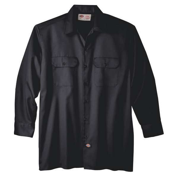 Dickies Men's Long Sleeve Work Shirt, Cotton/Polyester, Button Closure, Black - 5574BK TL 2XL