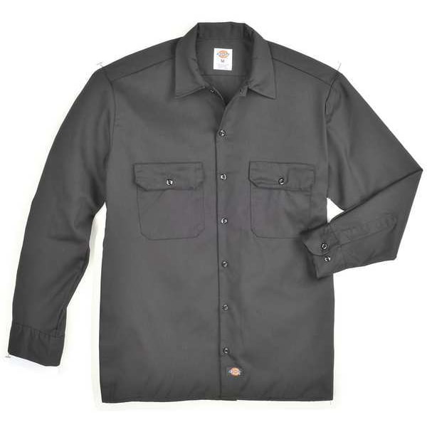 Dickies Men's Long Sleeve Work Shirt, Cotton/Polyester, Button Closure, Black - 5574BK TL 2XL