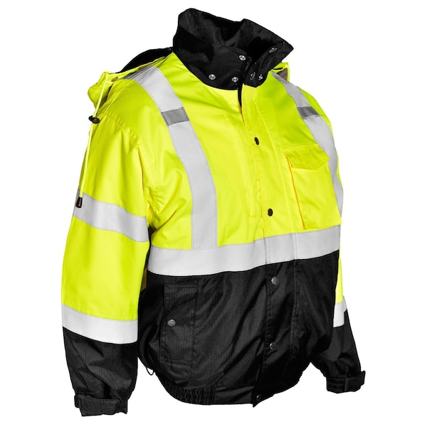 Kishigo Hi-Vis Bomber Jacket, Ripstop, Class 3 Type R, Lime/Black, 3XL - JS130-3X