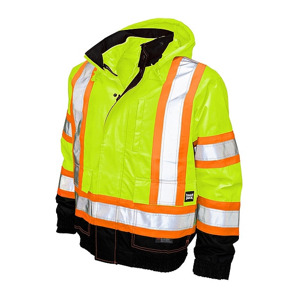 Tough Duck Hi-Vis 3-in-1 Safety Bomber Jacket, 300D Poly Oxford with PU Coating, Class 3 Type R, L - S41311