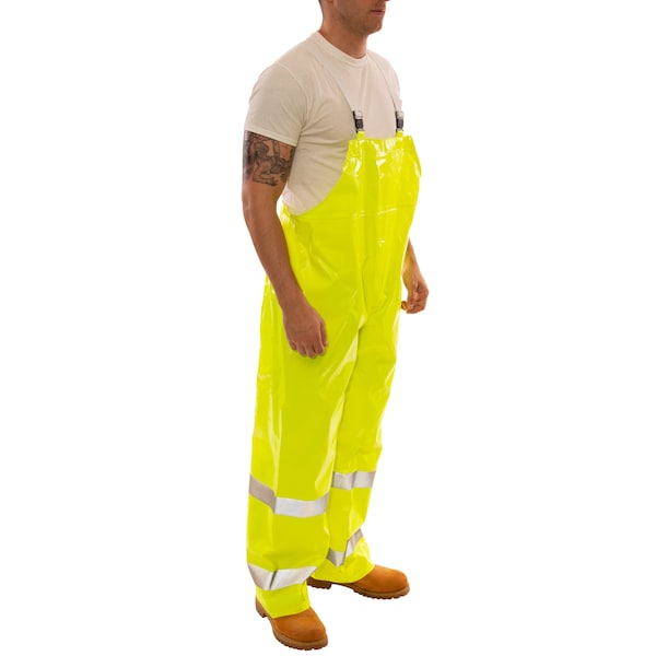 Tingley Hi-Visibility Rain Bib Overall, Polyester/PVC, 32 in Inseam, 56 in to 58 in Waist, 14 mil Thickness - O53122