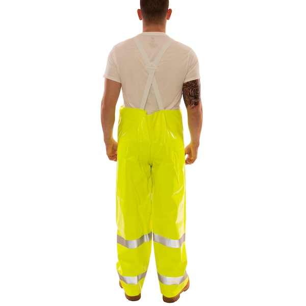 Tingley Hi-Visibility Rain Bib Overall, Polyester/PVC, 32 in Inseam, 56 in to 58 in Waist, 14 mil Thickness - O53122