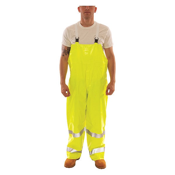 Tingley Hi-Visibility Rain Bib Overall, Polyester/PVC, 32 in Inseam, 56 in to 58 in Waist, 14 mil Thickness - O53122