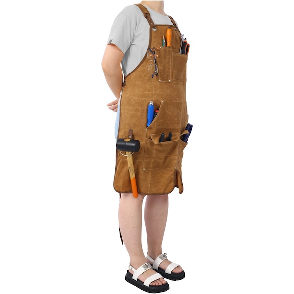 Edendirect Heavy Duty Waxed Canvas Tool Apron, Fit Men and Women, 18oz Water-Resistant - IR-W465P181589