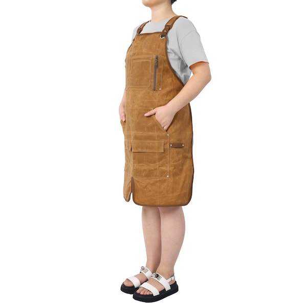 Edendirect Heavy Duty Waxed Canvas Tool Apron, Fit Men and Women, 18oz Water-Resistant - IR-W465P181589