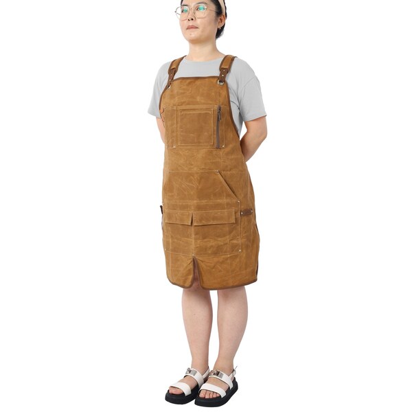 Edendirect Heavy Duty Waxed Canvas Tool Apron, Fit Men and Women, 18oz Water-Resistant - IR-W465P181589