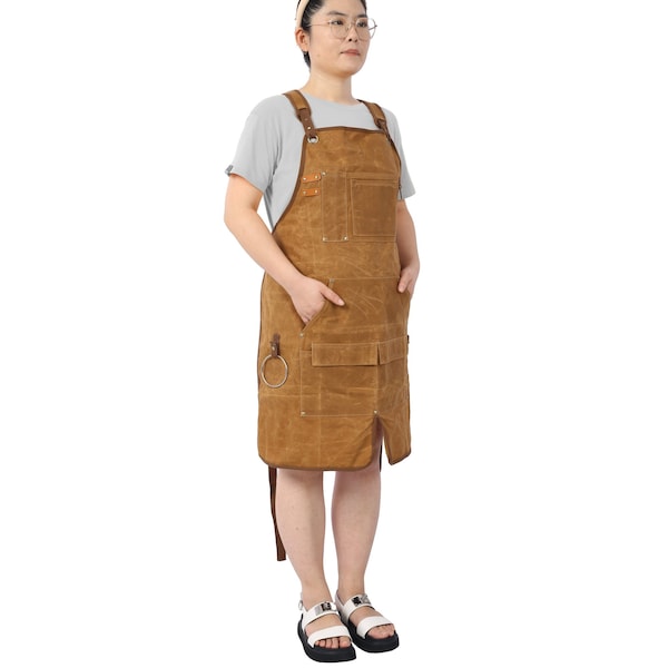 Edendirect Heavy Duty Waxed Canvas Tool Apron, Fit Men and Women, 18oz Water-Resistant - IR-W465P181589