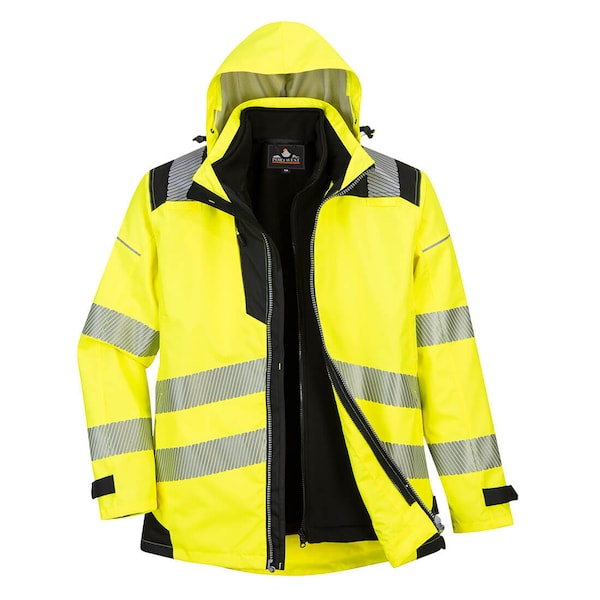 Portwest Hi-Vis 3-in-1 Jacket, 100% Polyester, Yellow/Black, L - PW365