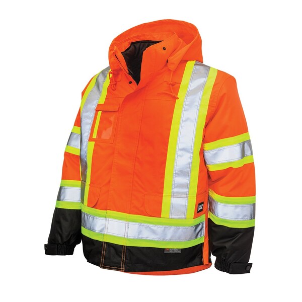 Tough Duck Hi-Vis 5-in-1 Safety Jacket, 300D Poly Oxford with PU Coating, Class 3 Type R, Fluorescent Orange - S42671-FLOR-7XL