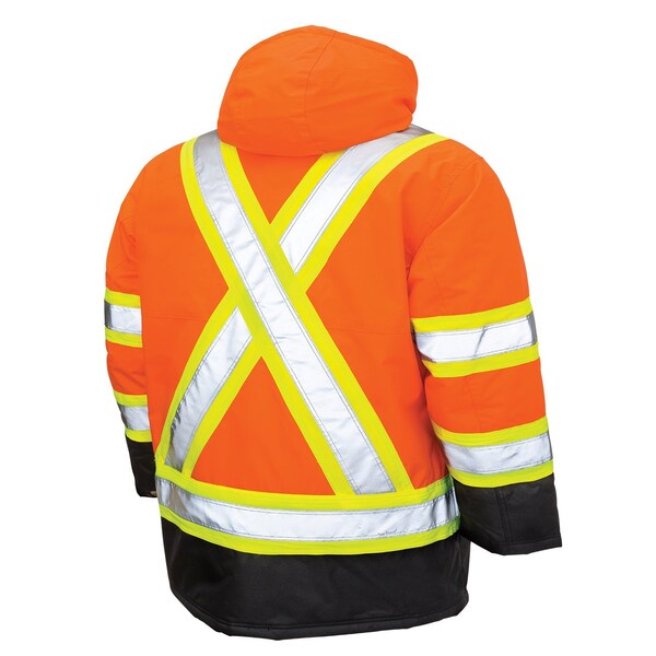 Tough Duck Hi-Vis Safety Parka, 300D Poly Oxford with PU Coating, Class 3 Type R, Orange, 2XL - S17621