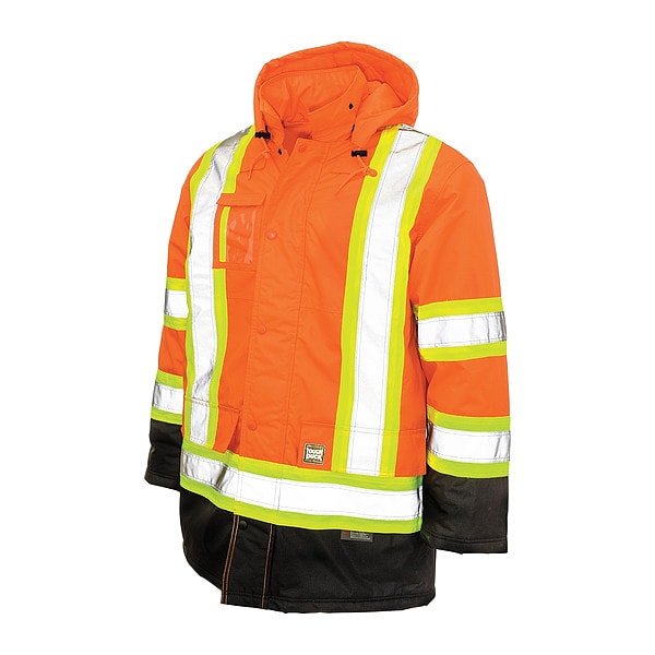 Tough Duck Hi-Vis Safety Parka, 300D Poly Oxford with PU Coating, Class 3 Type R, Orange, 2XL - S17621