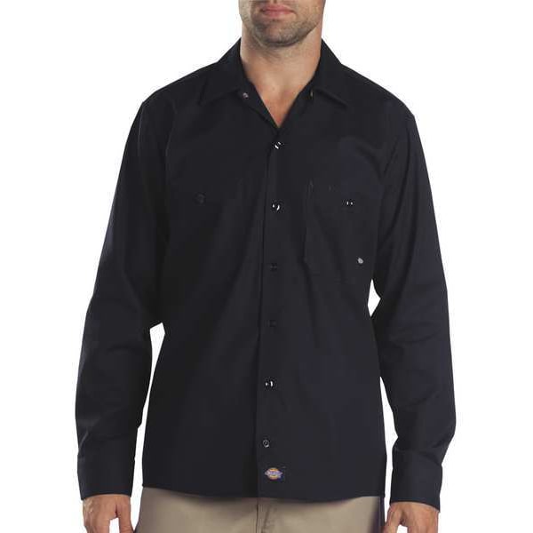 Dickies Men's Long Sleeve Industrial Work Shirt, Cotton/Polyester, Button Closure, Black - L535BK RG L