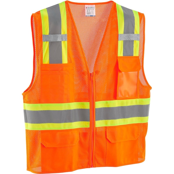 Global Industrial Two-Tone Safety Vest 2XL/3XL Class 2 H Back, , Zipper 6 Pockets, 1 Mic Tab - 641641OXXL