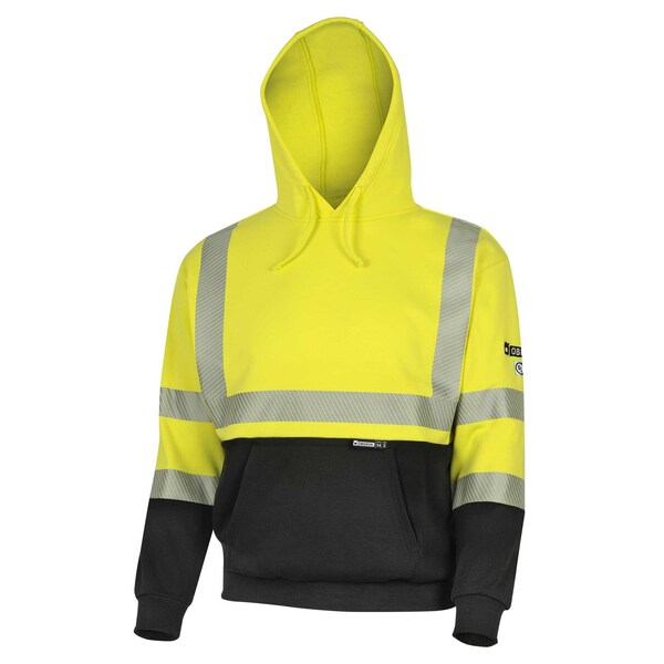 Oberon Hi-Vis 100% FR/Arc-Rated Heavyweight 12 oz Hoodie, Pullover, Black Bottom, Hi-Vis Yellow, XL - ZFC106-XL