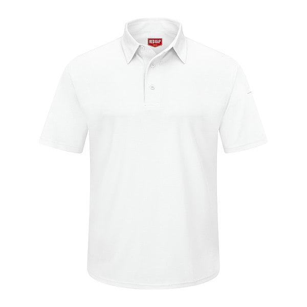 Red Kap Men's Short Sleeve Polo, Polyester, Button Closure, 2 Pocket(s), L - SK90WH SS L