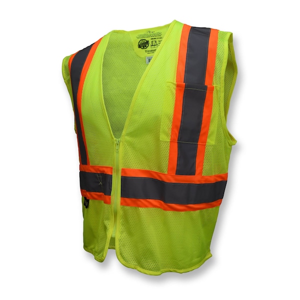 Radians Hi-Vis Self Extinguishing Vest with Two-Tone Trim 3XL Class 2 , Zipper Closure 2 Pockets - SV225-2ZGM-3X