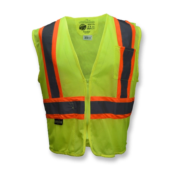 Radians Hi-Vis Self Extinguishing Vest with Two-Tone Trim 3XL Class 2 , Zipper Closure 2 Pockets - SV225-2ZGM-3X