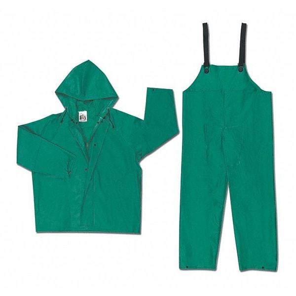 Mcr Safety 2-Piece Rainsuit, PVC, 0.42 mil Thick, Attached, Green, 6XL - 3882X6