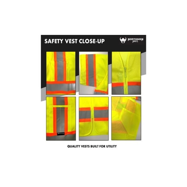 Northmon Safety Hi Vis Short Sleeve Mesh Safety Vest - ANSI Class 3 - XL - NM-SV-102-YW-XL
