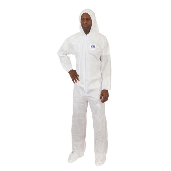 Bodyfilter 95+ Disposable Coveralls, Hooded, 2XL, Non-Woven Laminate, Zipper, Elastic Cuff, Attached Boots Ankle - 4014-2XL