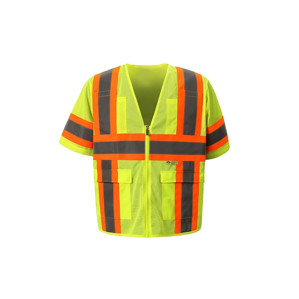 2W International Contrast Hi-Vis Safety Vest w/Sleeves XL Class 3 H Back, , Zipper 4 Pockets - M7148C-3 XL