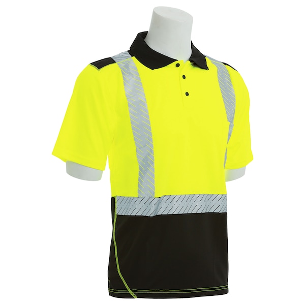 Deltaplus Hi-Vis Short Sleeve Moisture Wicking Polo Shirt, 0.692 100% Polyester, Hi Viz Lime & Black, XL - 62677