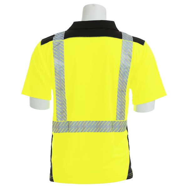 Deltaplus Hi-Vis Short Sleeve Moisture Wicking Polo Shirt, 0.692 100% Polyester, Hi Viz Lime & Black, XL - 62677