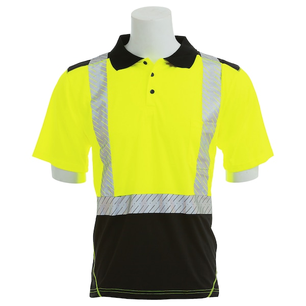 Deltaplus Hi-Vis Short Sleeve Moisture Wicking Polo Shirt, 0.692 100% Polyester, Hi Viz Lime & Black, XL - 62677