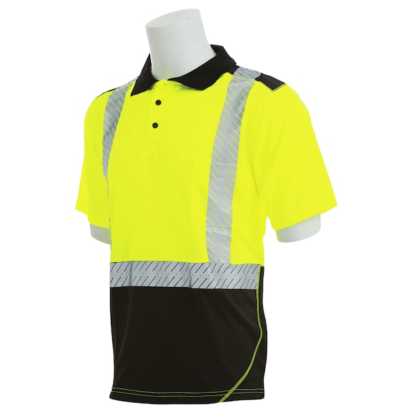 Deltaplus Hi-Vis Short Sleeve Moisture Wicking Polo Shirt, 0.692 100% Polyester, Hi Viz Lime & Black, XL - 62677