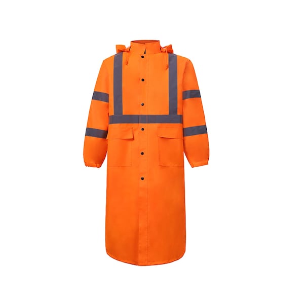 2W International Hi-Vis Rain Coat, 100% Polyester Oxford with PU coating, Class 3 Orange, 5XL - 630C-3 5XL