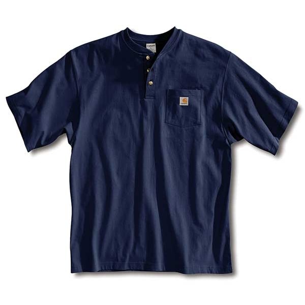Carhartt Men's Short Sleeve Henley, Cotton, Pullover/Button Closure, 1 Pocket(s), Navy - K84-NVY MED REG