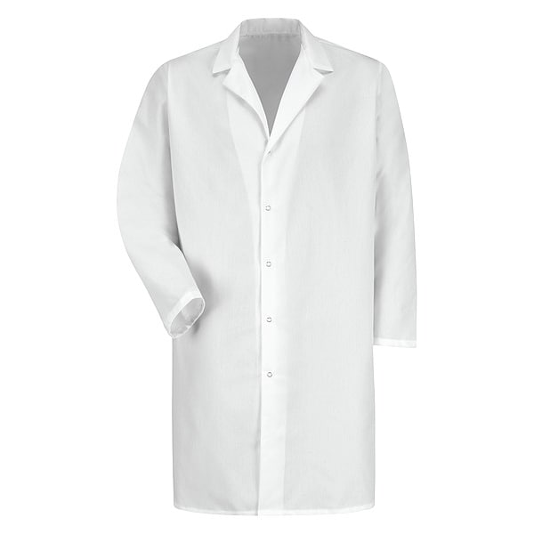 Red Kap Lab Coat, Cotton Poplin/Polyester, 0 Pockets, Snaps - KP38WH RG 4XL