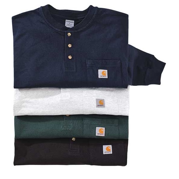 Carhartt Men's Long Sleeve Henley, Cotton, Pullover/Button Closure, 1 Pocket(s), Black - K128-BLK MED REG